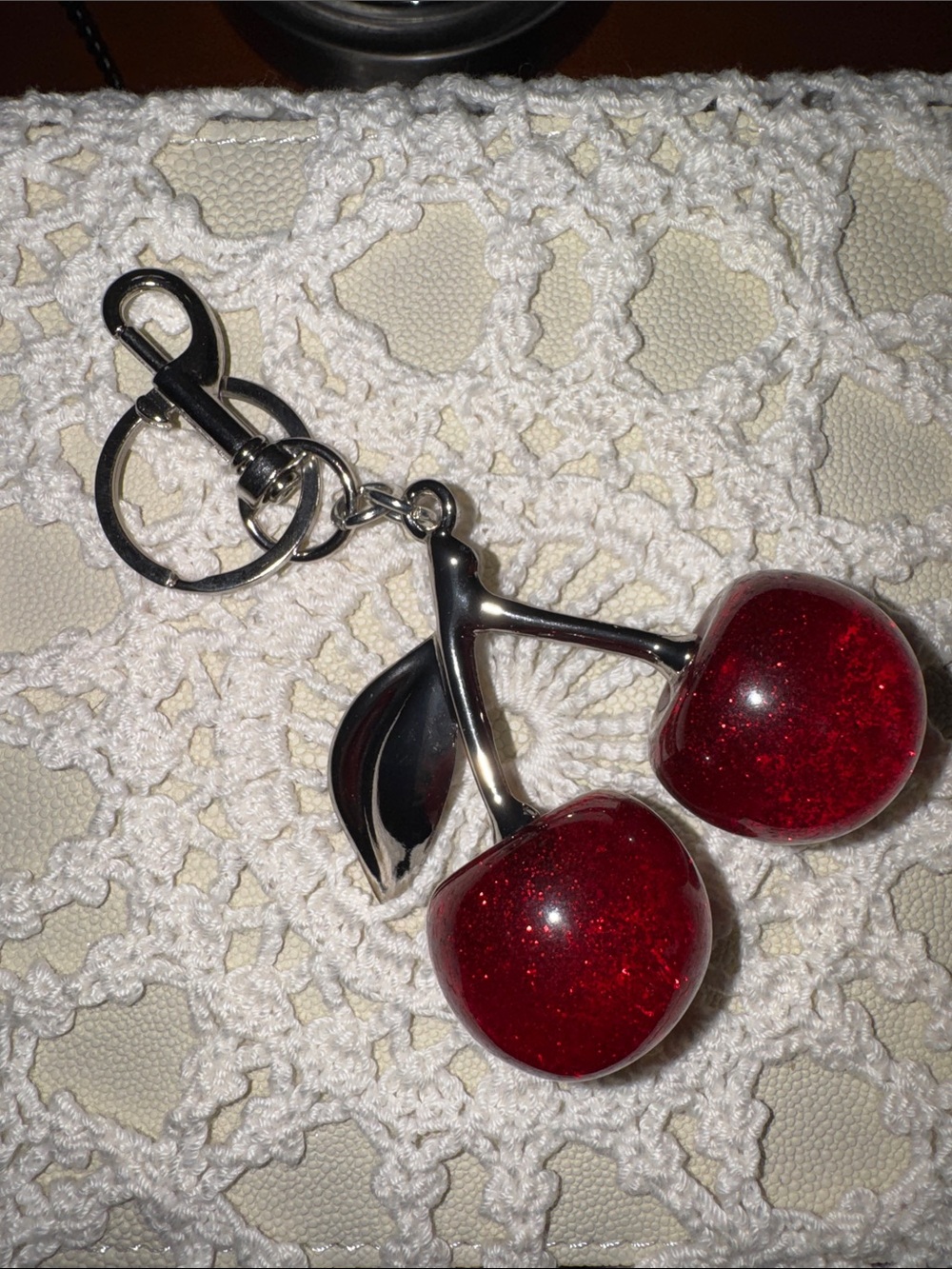 Red Sparkling Cherry Keychain Bag Charm NWOT